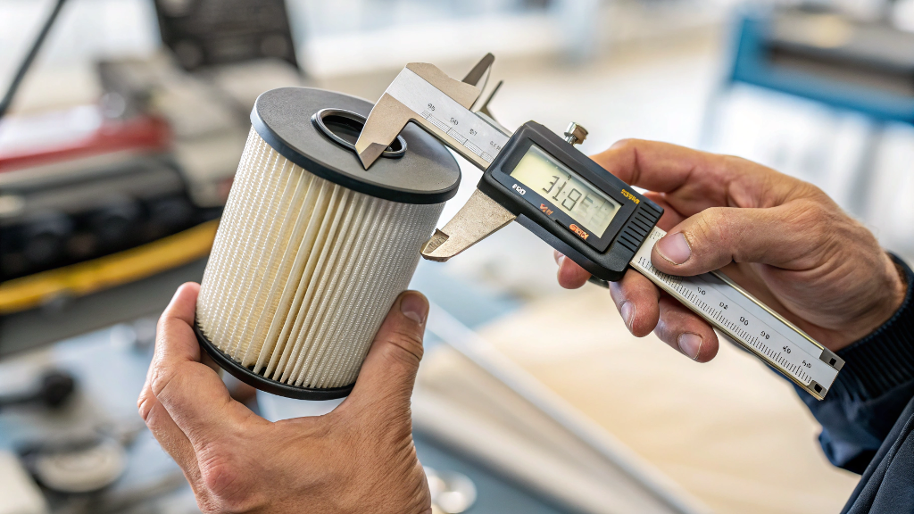 ![Measuring truck air filter with digital caliper](#placeholder_link "Measuring air filter")
