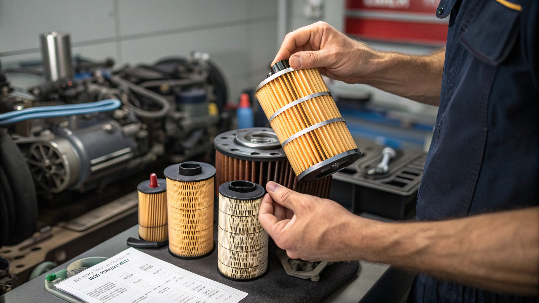 Technician shows multi-stage fuel filter layers