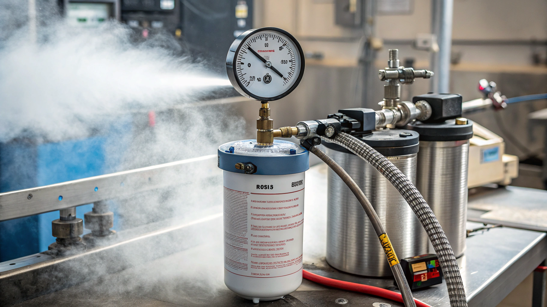Fuel filter under burst pressure test in lab