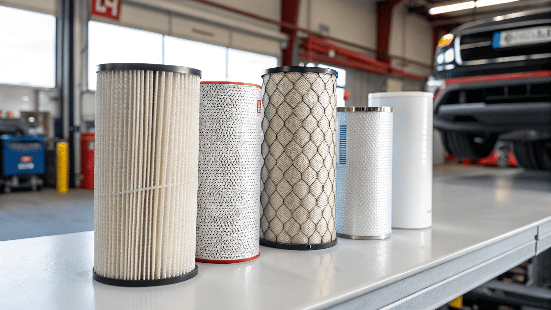 Top truck filter brands on workshop table
