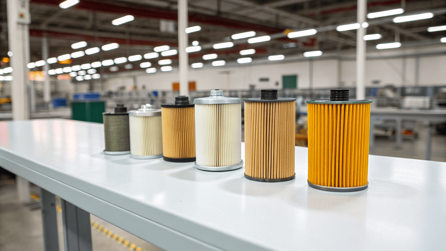 Oil filter comparison on white table